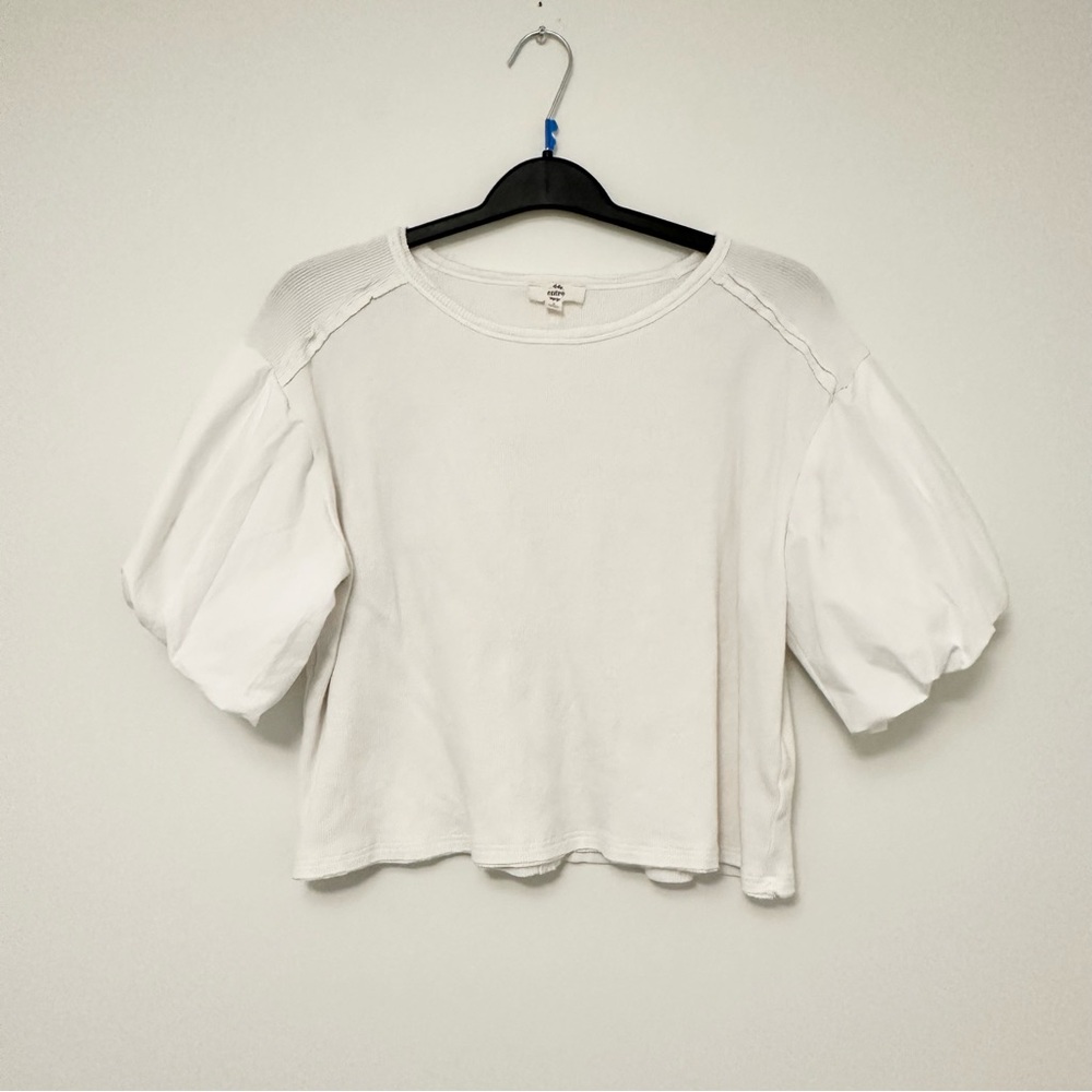 Entro White Puff Sleeve Cropped Blouse Women's size Small